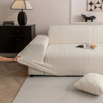 housse canapé polyester jacquard rayures verticales moderne beige clair salon lavable machine doux accueil