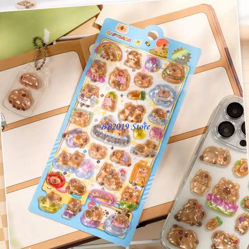 sticker 3d kawaii relief dessins animés lapins fruits opaques rose bleu blanc