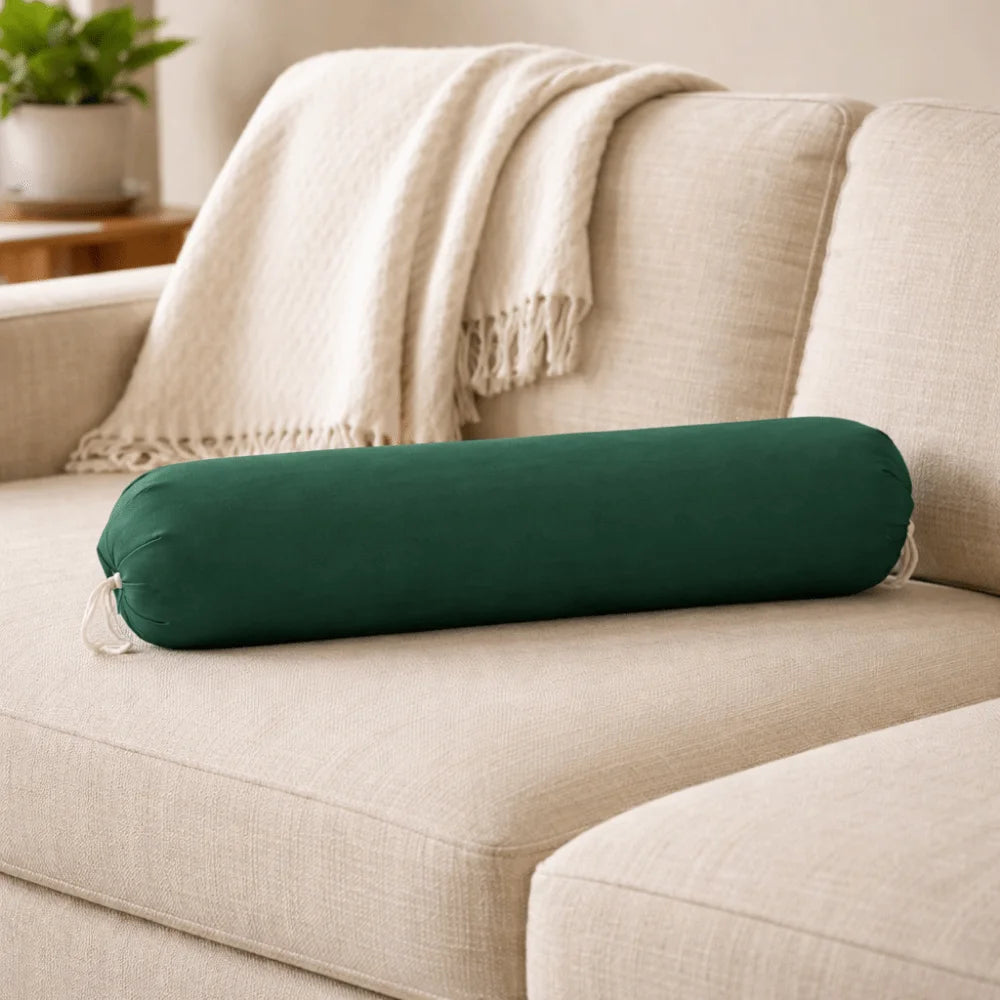 coussin rond uni moderne lit polyester coton noir vert foncé rouge gris bleu orange