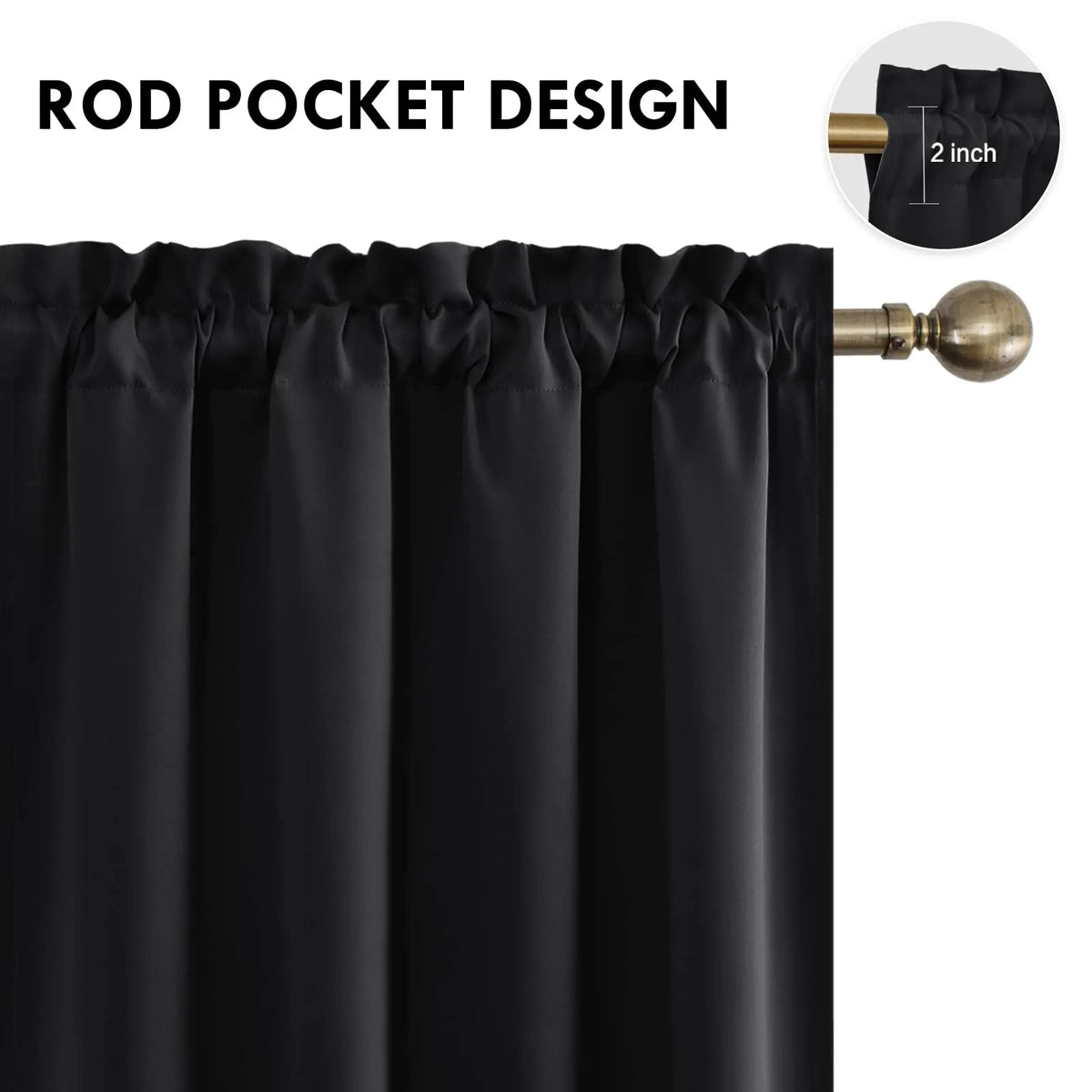 rideau blackout moderne uni noir fenêtre intégré anneaux chambre salonpaque opaquet polyester
