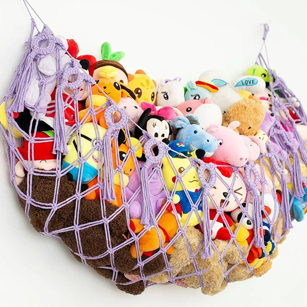sac rangement multi usages coton bleu violet rose blanc gris maille pompons moderne