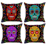 lot taies d'oreiller carrées crâne mexicain fleurs pop art violet bleu rose