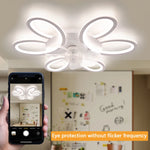 ventilateur plafonnier led blanc floral moderne télécommande app mobile vitesses lumière réglable