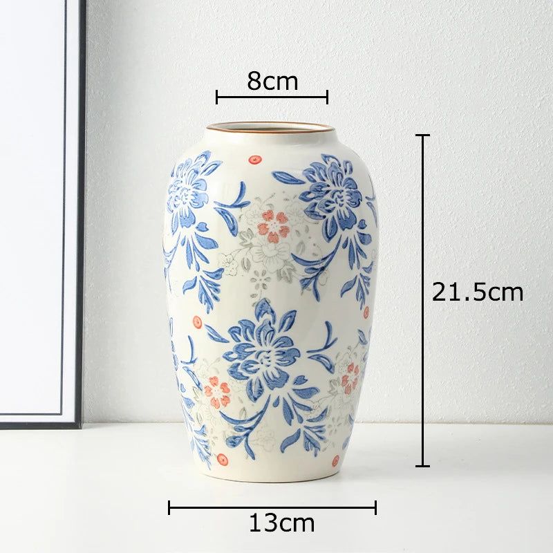 vase classique porcelaine fleurs blanc rouge bleu vert marron decoration table floral