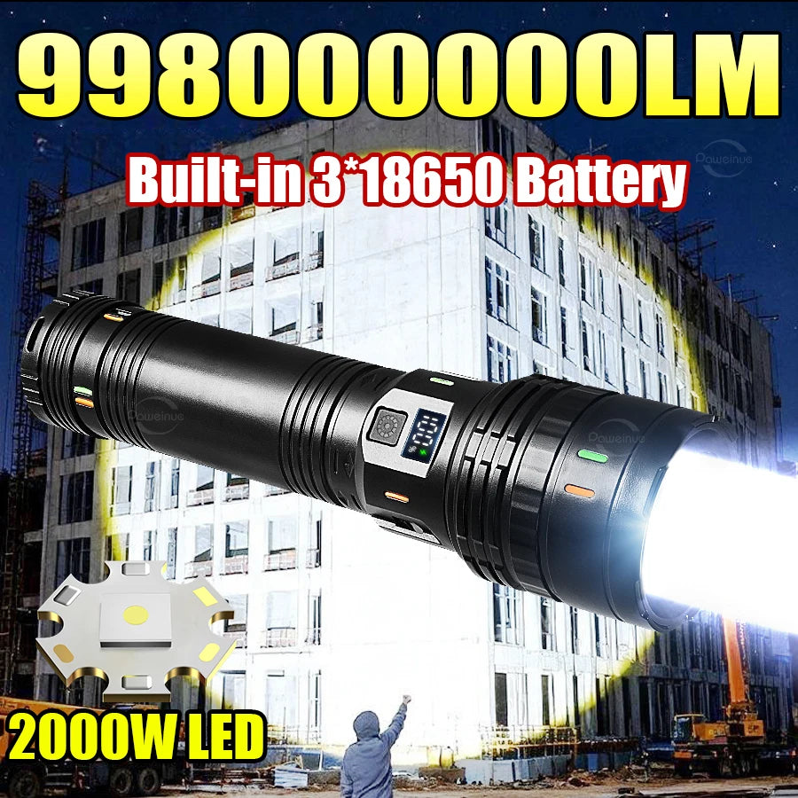 lampe torche rechargeable laser 30w intense réglable lanière noir moderne