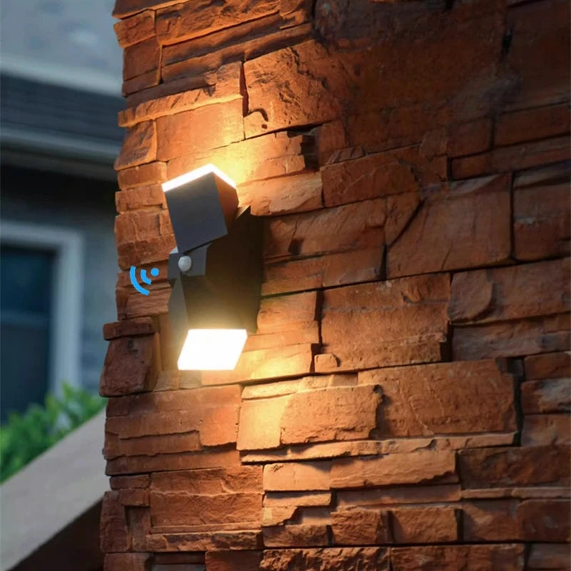 Eclairage extérieur led applique murale contemporaine motion sensor noir minimaliste 340deg rotation