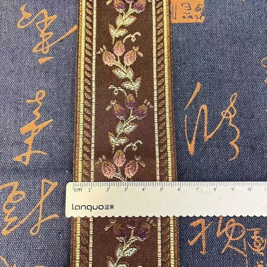 ruban brodé fleur bleu marine beige marron opacité élégant accessoire vestimentaire rideau polyester coton
