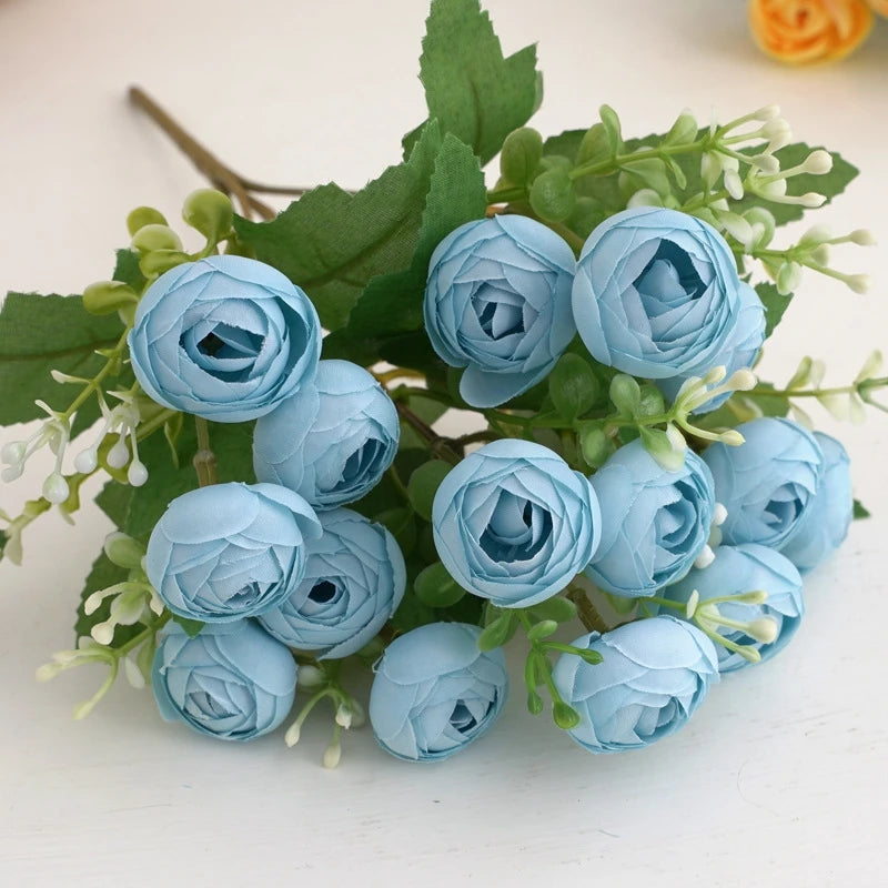 bouquet artificiel roses violet rose orange blanc bleu classique décoration maison vase feuilles intérieur