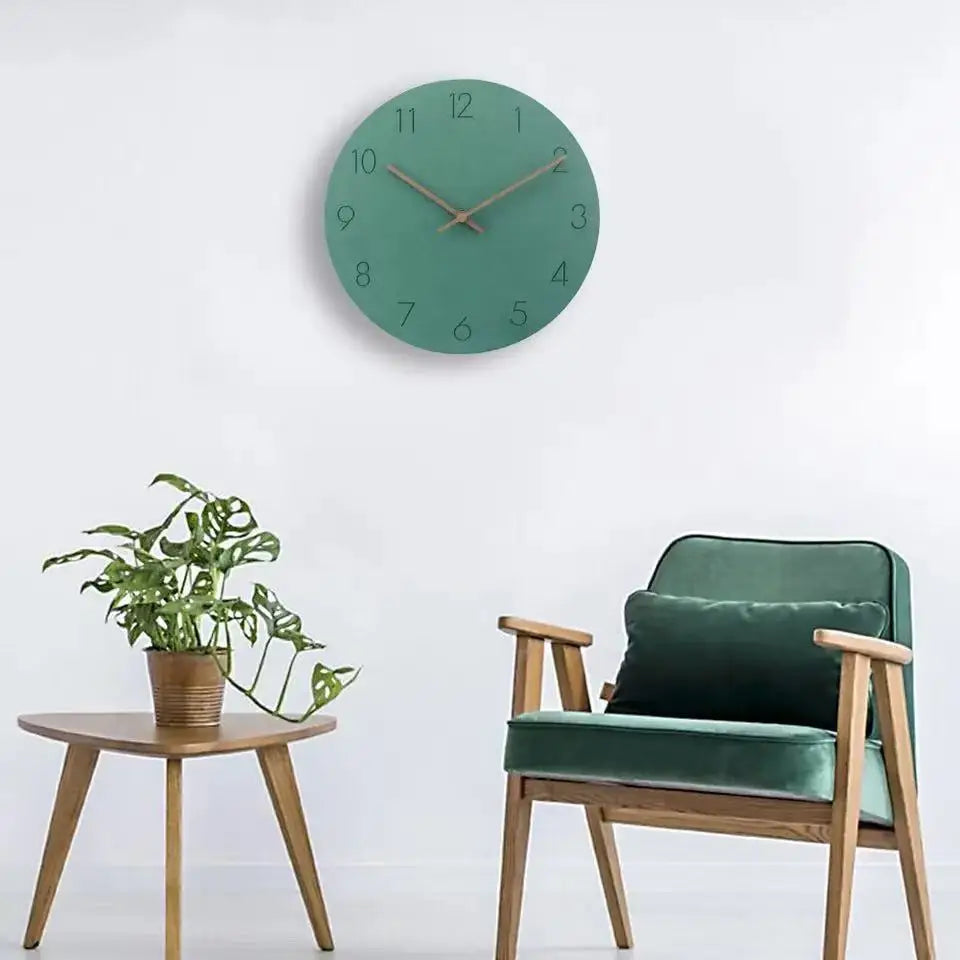 horloge murale moderne vert menthe bleu gris rouille minimaliste aiguille quartz 29cm bois texturé