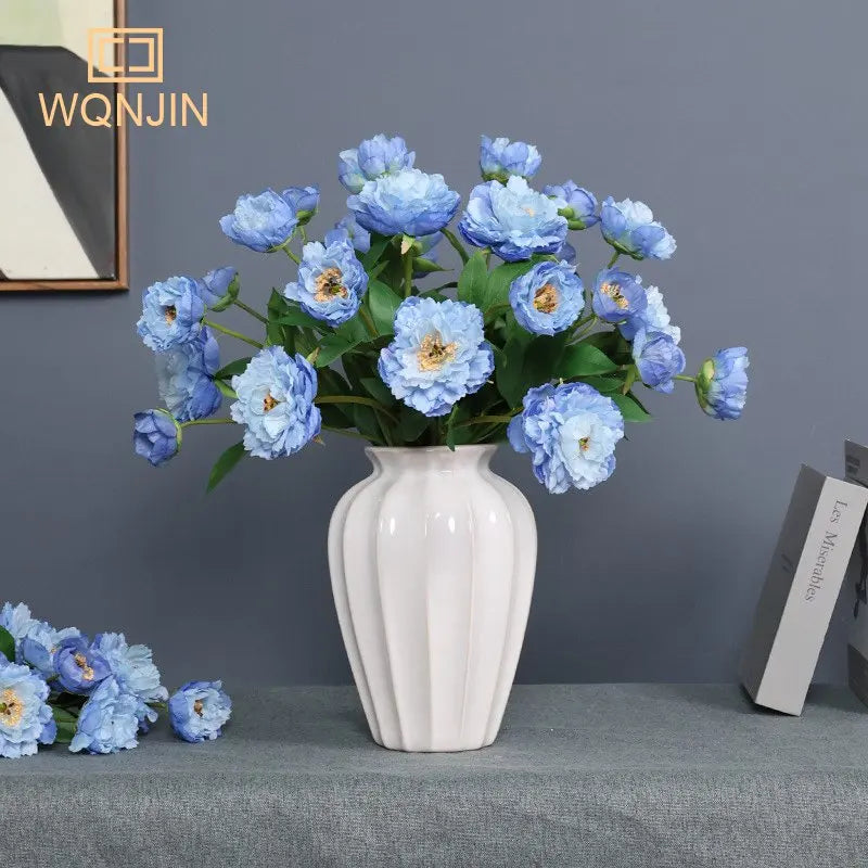 bouquet pivoines artificielles bleu rose clair decoration intérieure moderne mariage anniversaire