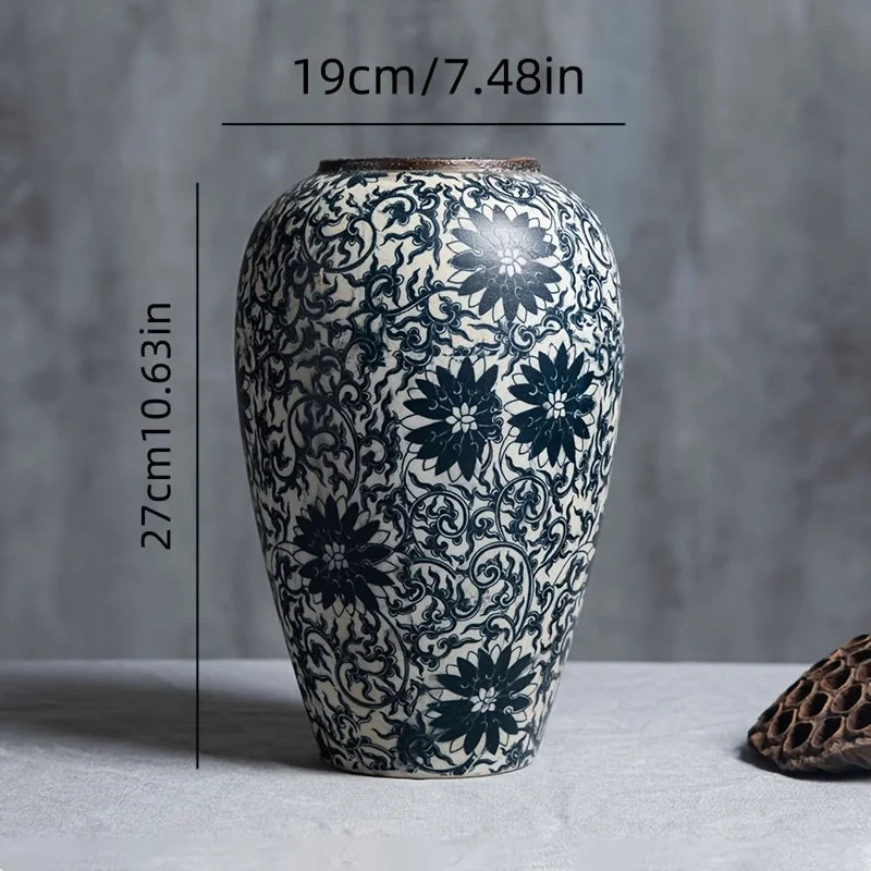 vases céramique blanc noir floral traditionnels classiques salon entrée decoration cylindrique
