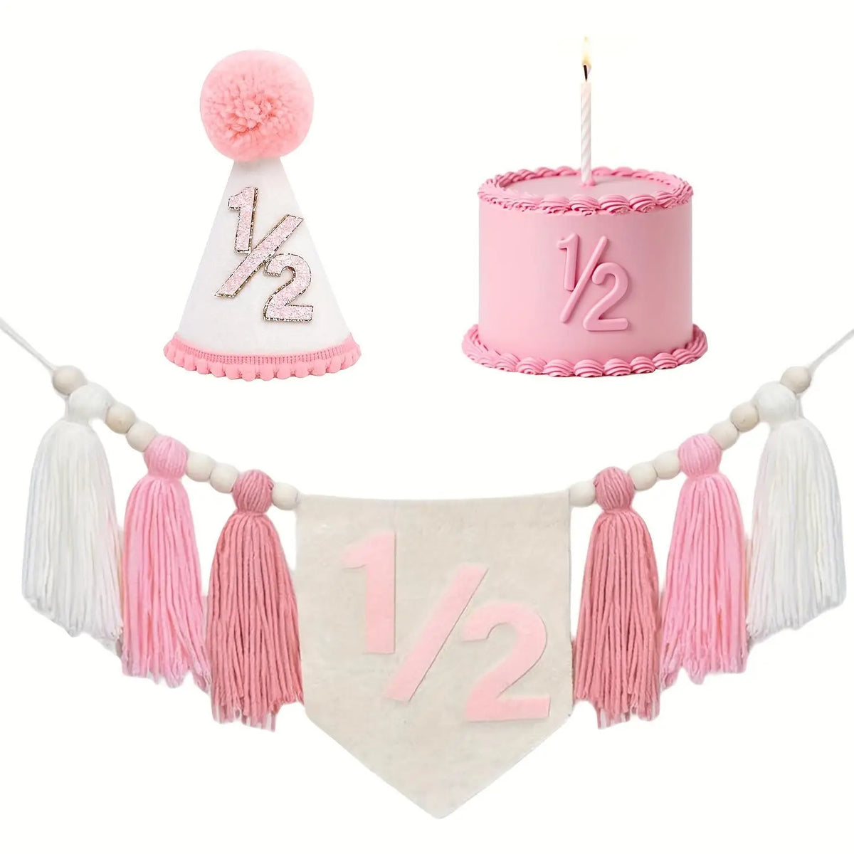 décoration anniversaire enfant kit ans guirlande pompons chapeau gâteau bougie