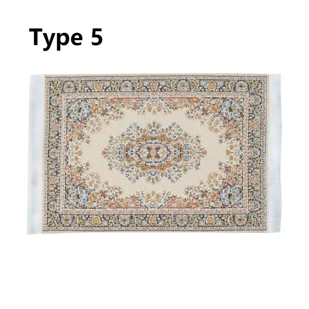 tapis ornements floraux géométriques classique rouge bleu rose beige vert adhésif poupées accessoire