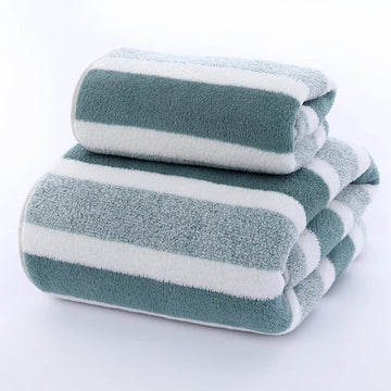 serviettes bain absorbantes rayées vert turquoise moderne rapide séchage douces polyester