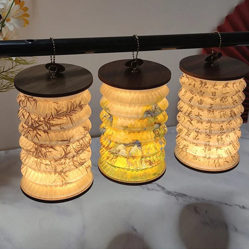 lampe poser multicolore imprimé floral moderne chaîne bois led rechargeable chambre étude