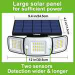 lampe solaire moderne 1200 lumens ip65 deux capteurs mouvement 270 angle lumière 25ft portée