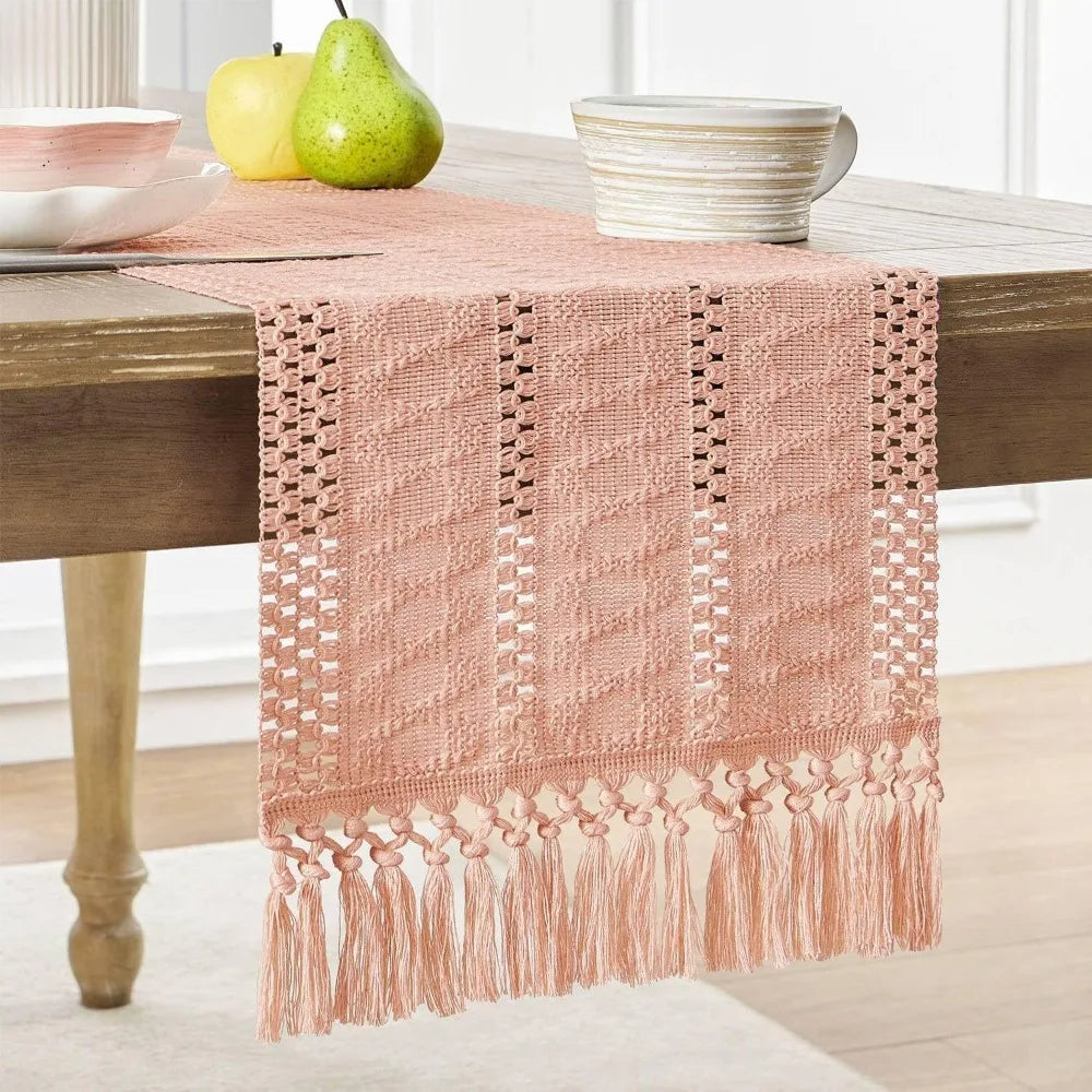 chemin table boho rustique franges motifs géométriques coton polyester décoration table manger fête