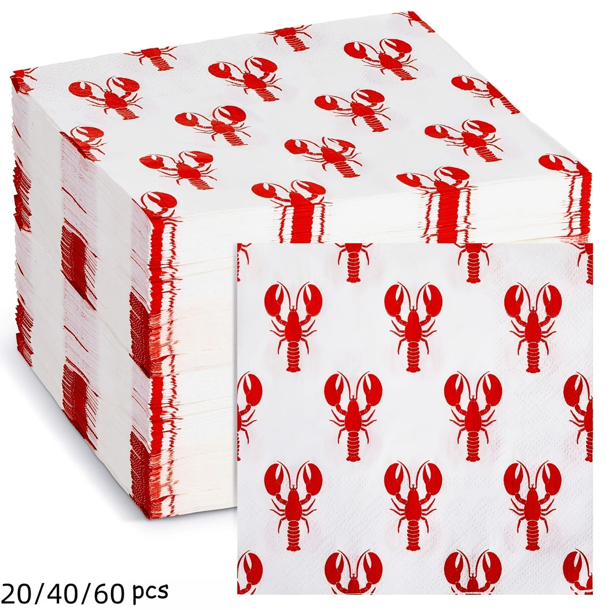 serviettes papier motif homards rouge fond blanc texturé rassemblements été pique niques barbecues pack