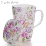 tasses thé céramique fleurs classiques poignées couvercle blanc rose vert