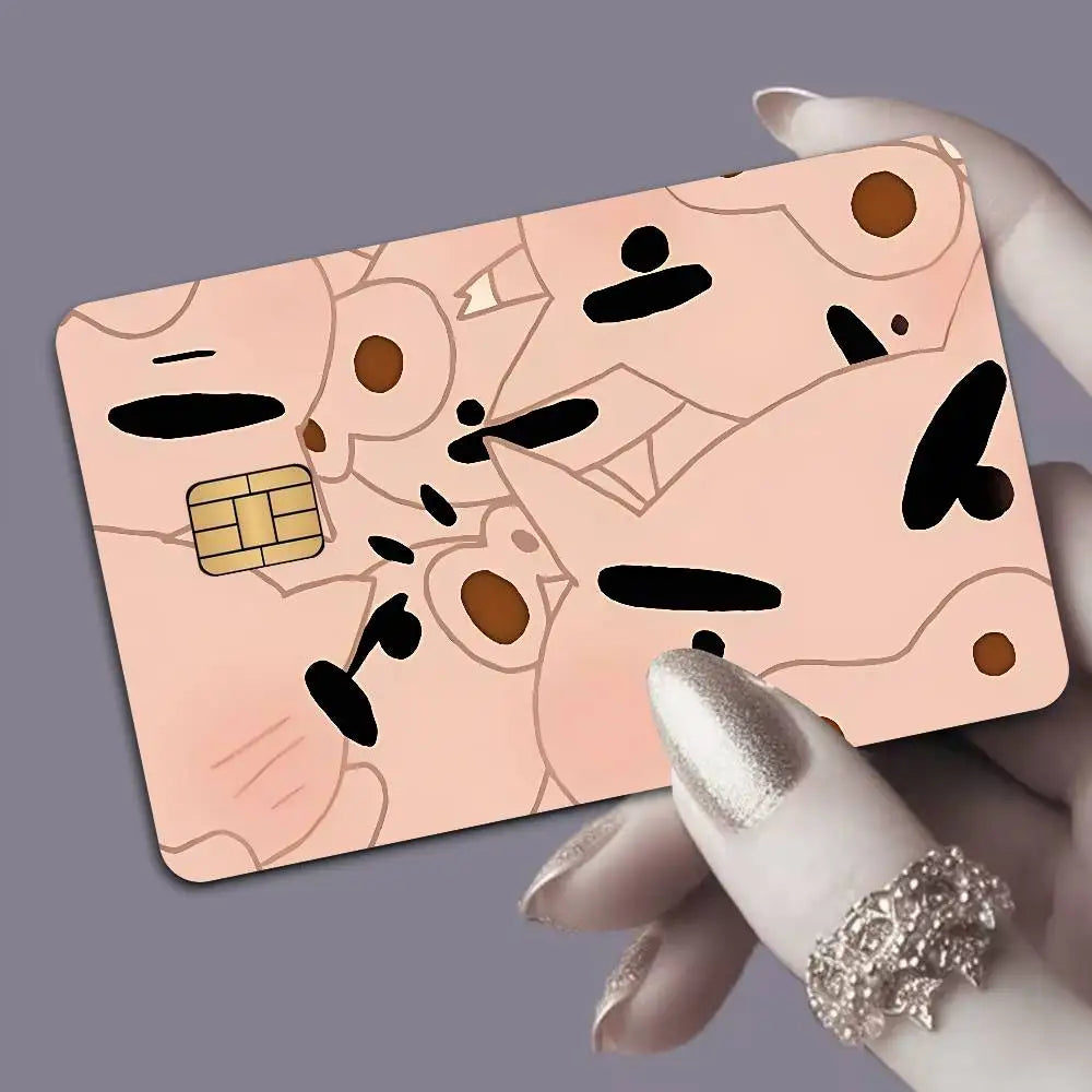 autocollants protection cartes bancaires dessins animés personnages porc oiseau violet vert blanc illustration