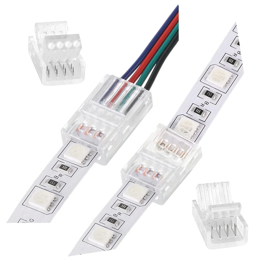 connecteurs led sans soudure 2pin 3pin 4pin transparent modernes 8mm 10mm rgb led strip