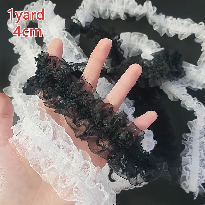 ruban dentelle noir blanc vintage 4cm largeur élastique translucide romantique crafts sewing decoration
