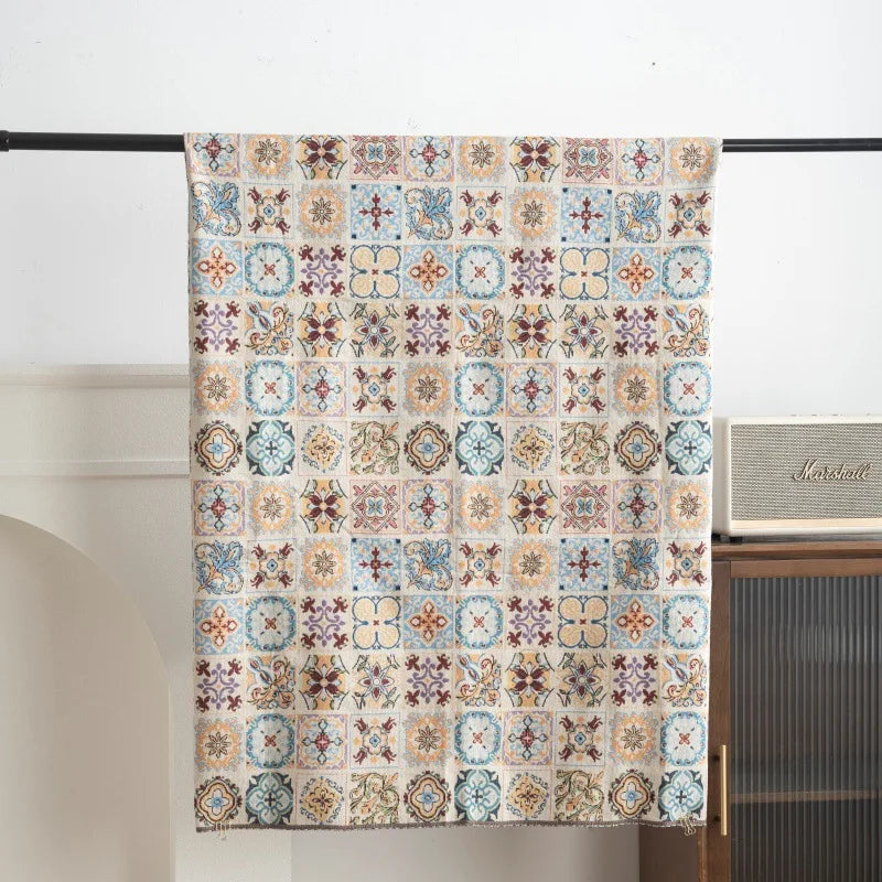tissu patchwork ethnique polyester coton bleu vert rouge beige motifs géométriques floraux opaques tringle