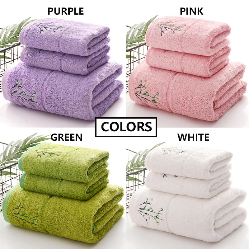 serviettes bambou brodées vert violet rose blanc classiques absorbantes maison