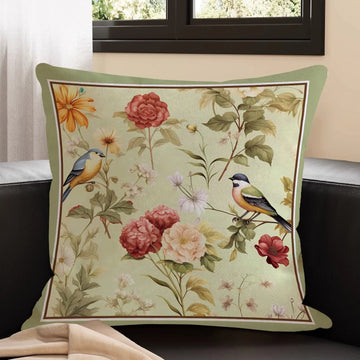 taies d'oreiller fleurs oiseaux vintage polyester non toxique écologique 40x40cm 45x45cm 50x50cm 60x60cm