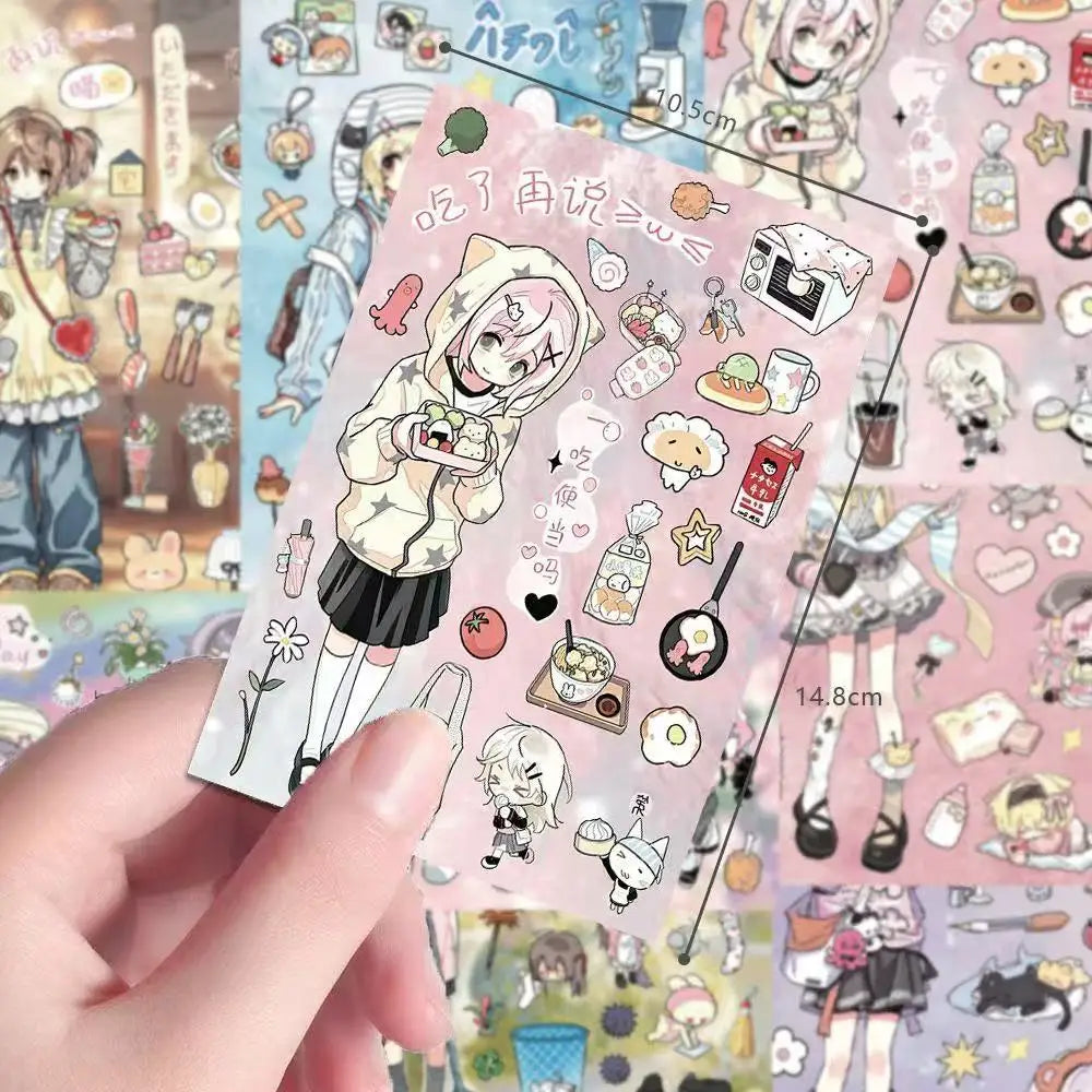sticker autocollant kawaii dessin animé personnages objets mignons symboles rose bleu gris blanc opaques
