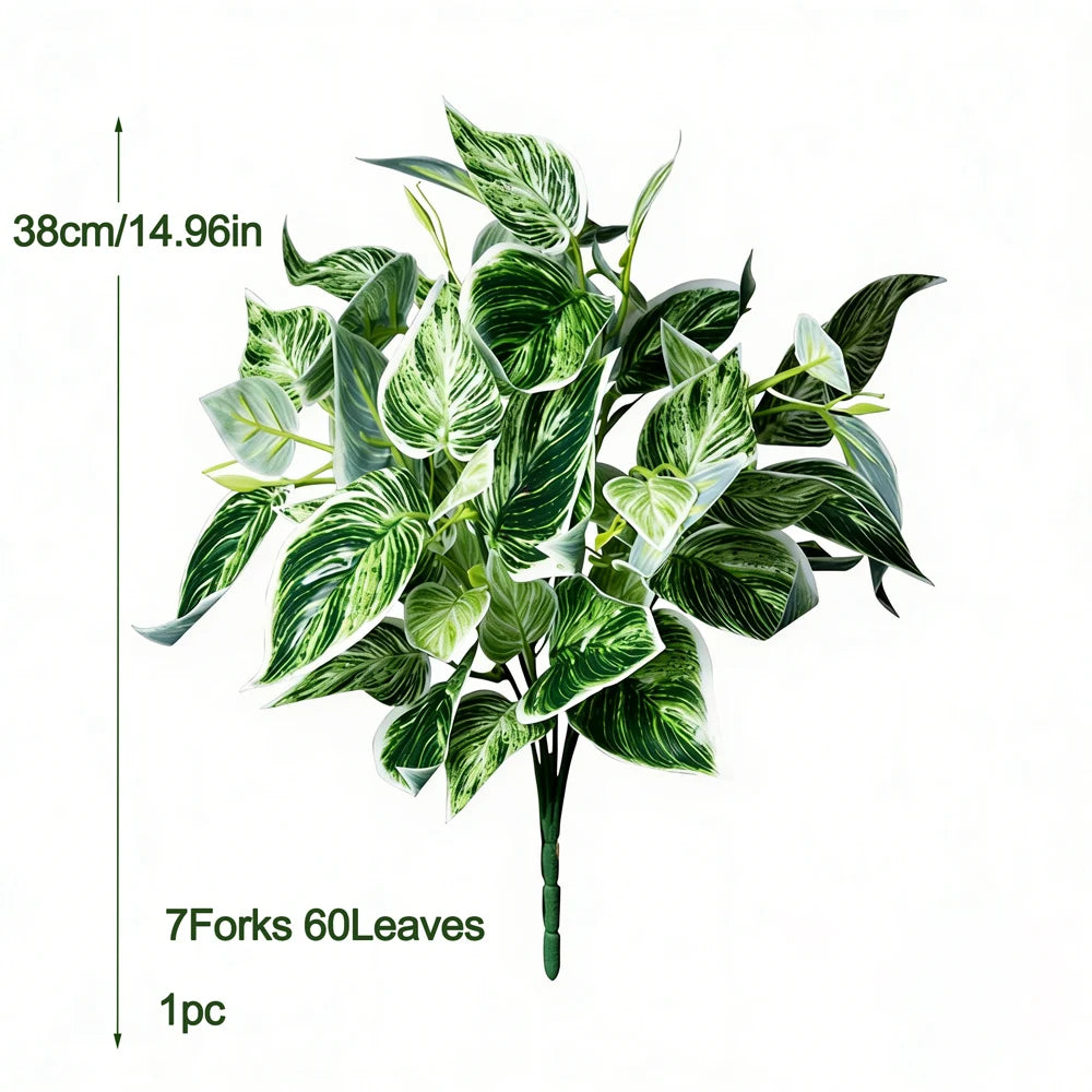 bouquet plante artificielle scindapsus 38cm feuilles vertes blanches decoration maison branches plastique