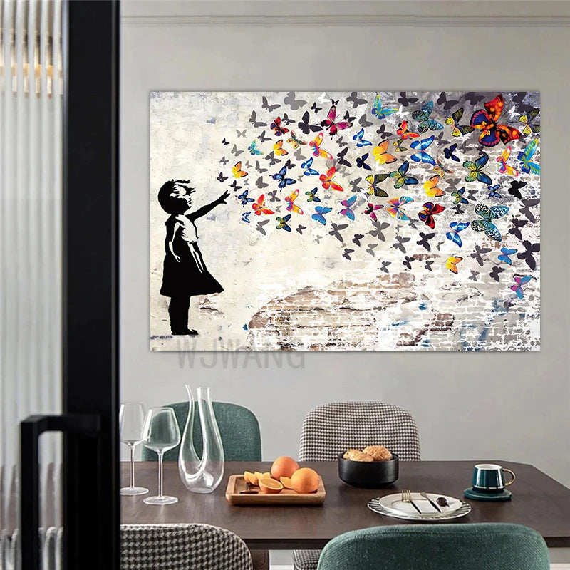 tableau abstrait enfant papillons colorés moderne sans cadre chambre salon chambre enfant