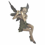 statuette fée flûte résine gris vert argenté texture feuilles mousse fantaisiste folkloreextérieur