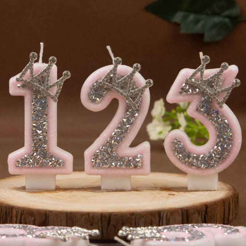 bougies chiffres rose pâle strass argenté décoratives anniversaire princesse couronne festive création