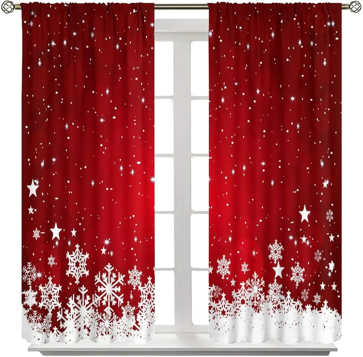 rideau festif rouge étoiles flocons opacité moderne décoration intérieure hiver