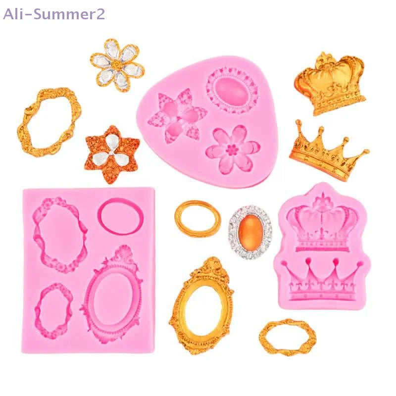 moules gâteau silicone rose doré motifs floraux couronnes cercles vintage baroque respectueux environnement