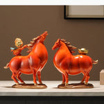 statues chevaux décoratives asiatiques blanc orange figurines humaines petits ornements dorés