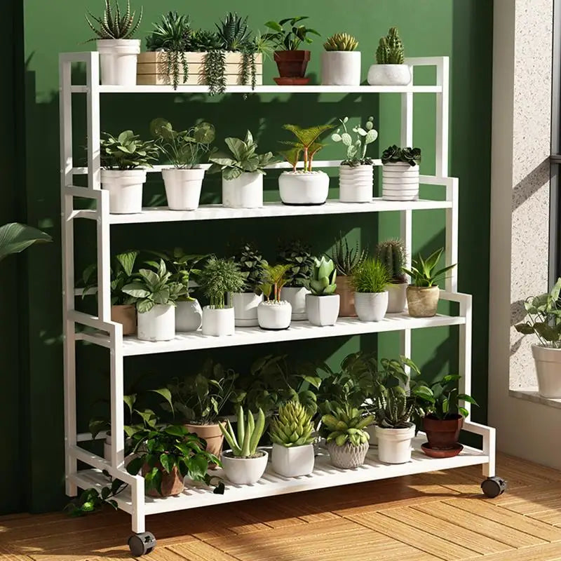 étagère roulettes blanc moderne niveaux support plantes intérieur extérieur assemblage métal