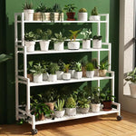 étagère roulettes blanc moderne niveaux support plantes intérieur extérieur assemblage métal