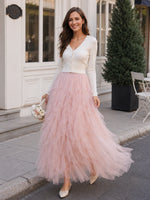 jupe tulle rose clair élégante classique été plissée longueur cheville junior féerique organza polyester