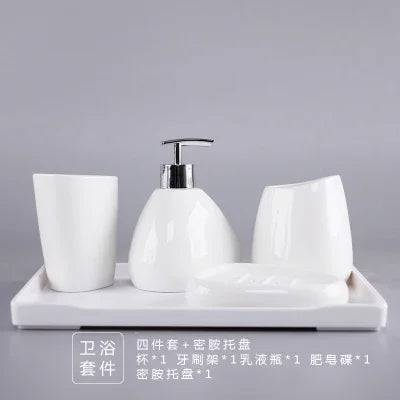 ensemble salle bain blanc moderne distributeur savon porte savon deux tasses dents deux brosses