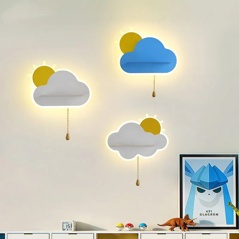 lampe murale nuage soleil bleu blanc moderne chambre enfant led fixée mur flux lumineux