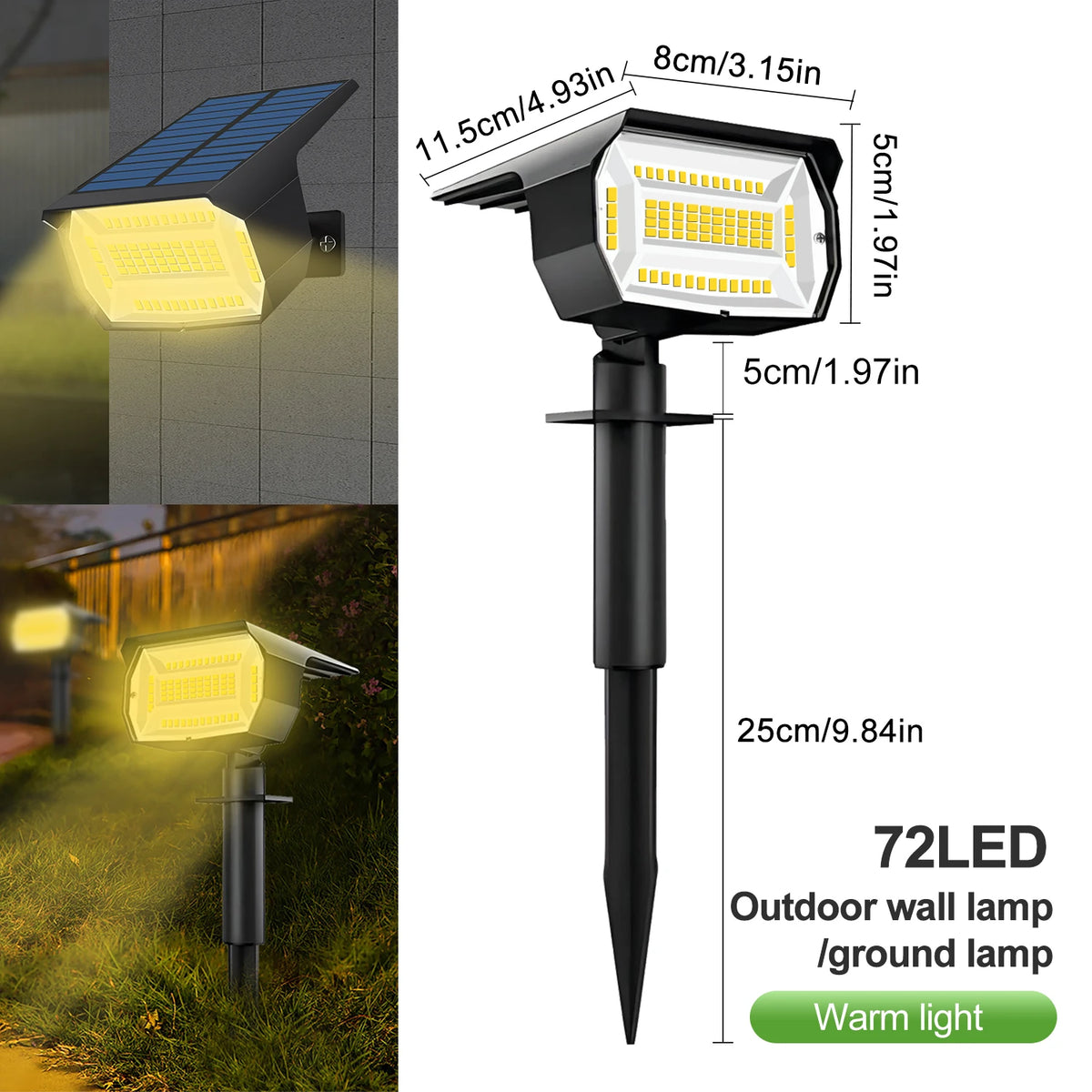 lumière solaire 68 led noire ip65 abs moderne batterie rechargeableextérieur contemporain tringle fixe