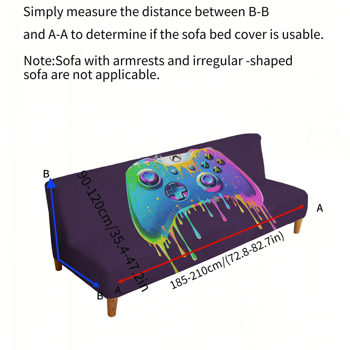 couverture canapé lit extensible lavable machine violet moderne manette jeu gouttes colorées 185 210cm