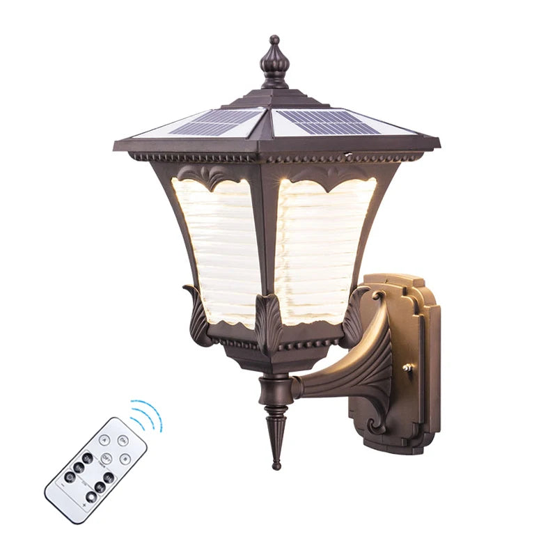 lampe solaire murale marron foncé texture métallique classique éclairage extérieur ip65 led aluminium vintage