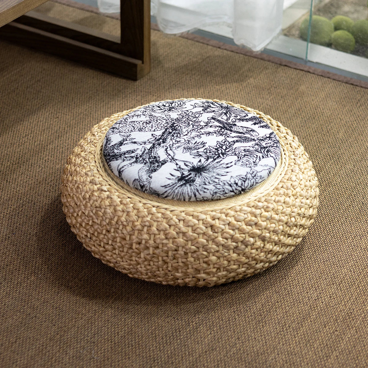 coussin sol rustique tissé floral anti décubitus coton paille meditation relaxation salon