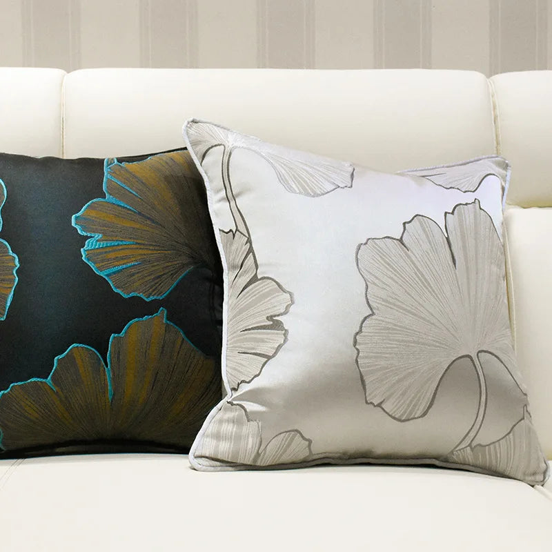 housse coussin décorative motif floral noir bleu jaune gris contemporain salon canapé maison