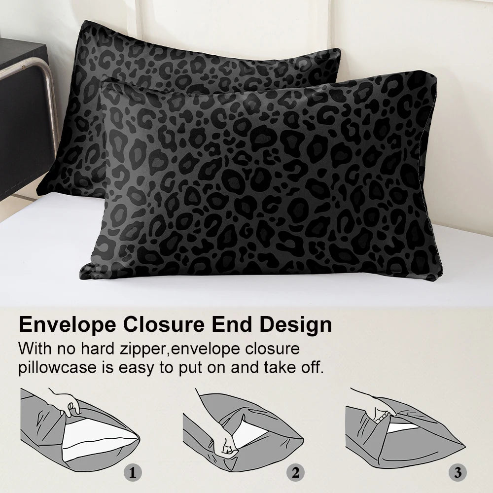 ensemble literie léopard noir moderne couverture taies oreillers motifs animaux