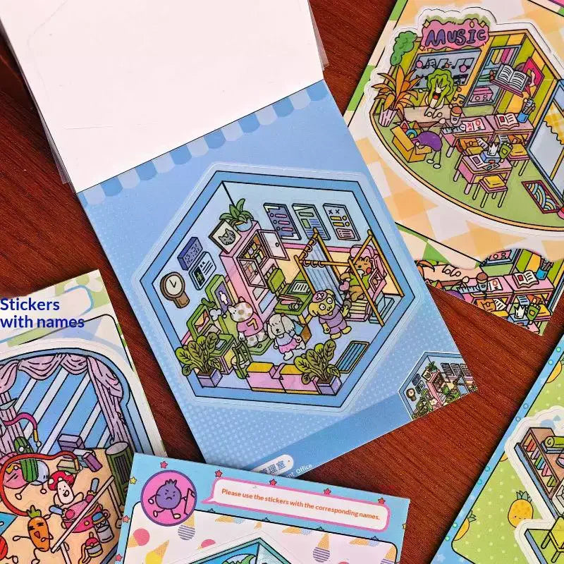 stickers muraux 3d animés enfants rose bleu vert personnages meubles adhésifs chambre transparents