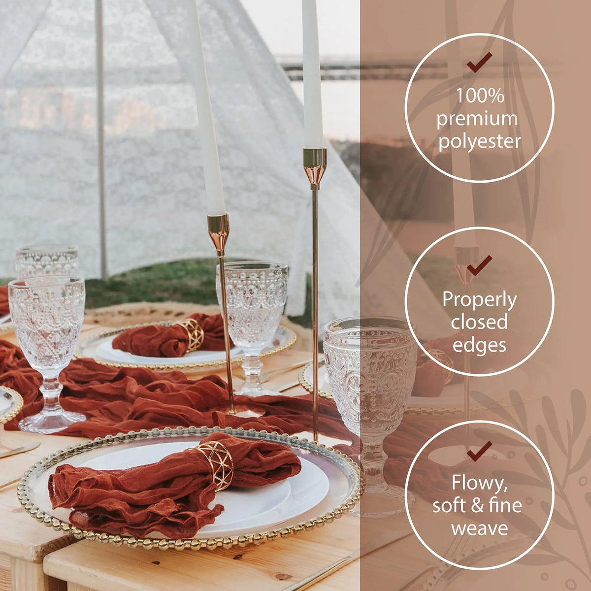 serviettes coton plissées rouge chic table maison restaurant 20x20inch